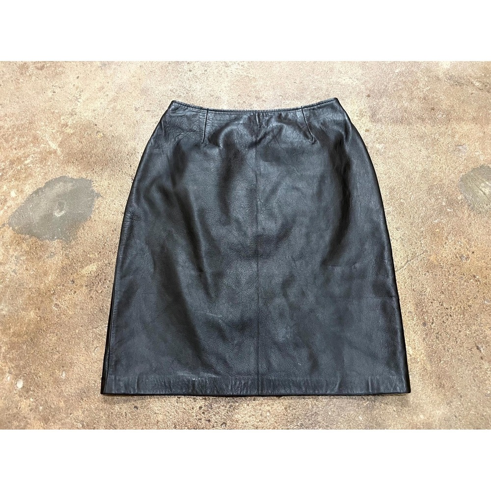 Vintage Croft & Barrow Lambskin Mini Pencil Skirt Womens 6 Black Leather Party